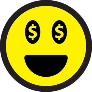 smiley face with money eyes