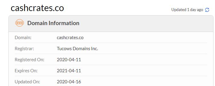 cashcrates date of creation checked with whois
