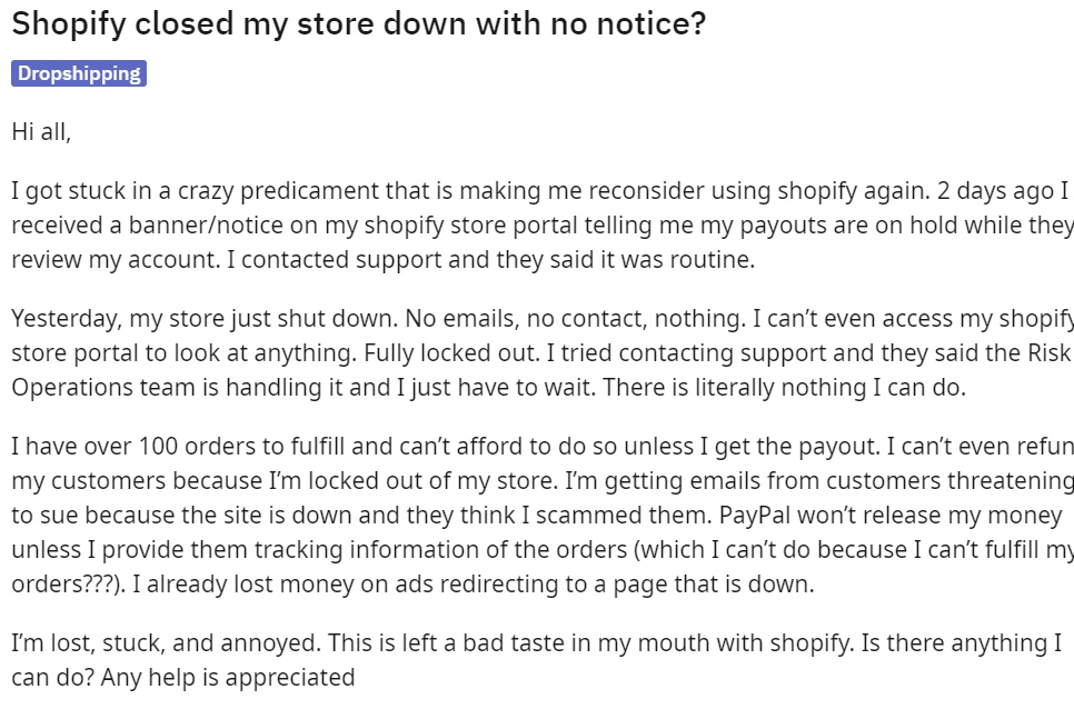 ecom warrior academy shopify store shut down