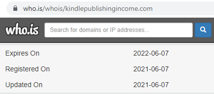kindle publishing income domain creation date