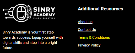 terms and conditions sinry academy