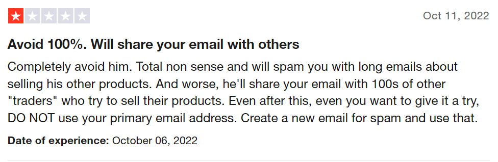 Trustpilot comment on Jeff Clark Trader