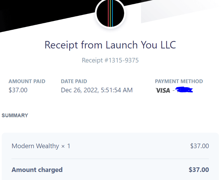 Modern Wealthy receipt