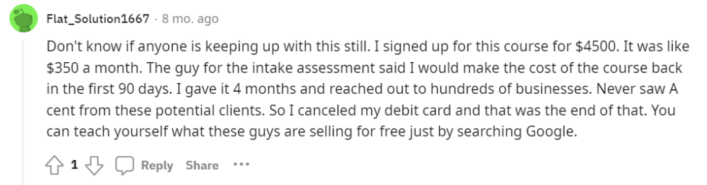 Reddit review of local maketing vault