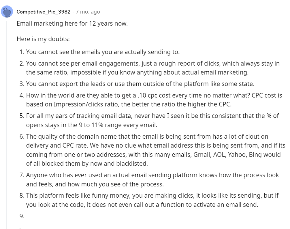 Reddit concerns about this Turn Key Email Biz